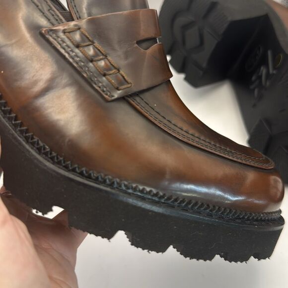 Paul Green Women’s Size 10.5 Janice Lug Sole Heeled Loafers Brown Leather - Picture 6 of 10